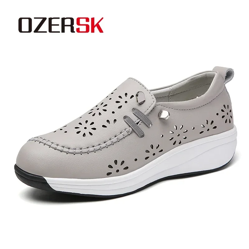 OZERSK Women Casual Shoes Quality Cow Leather Comfortable Soft Summer Breathable Office Leisure Walking Work Shoes Size 35-40