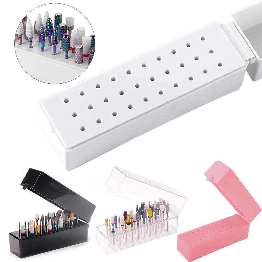 30 Holes Nail Drill Bits Holder Empty Storage Box Nail Grinding Head Bit Case Manicure Organizer Acrylic Cutter Container Stand