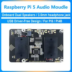 Raspberry Pi 5/4B USB Audio Sound Card Moudle HAT USB Driver-Free Onboard Dual Speakers 3.5mm headphone jack