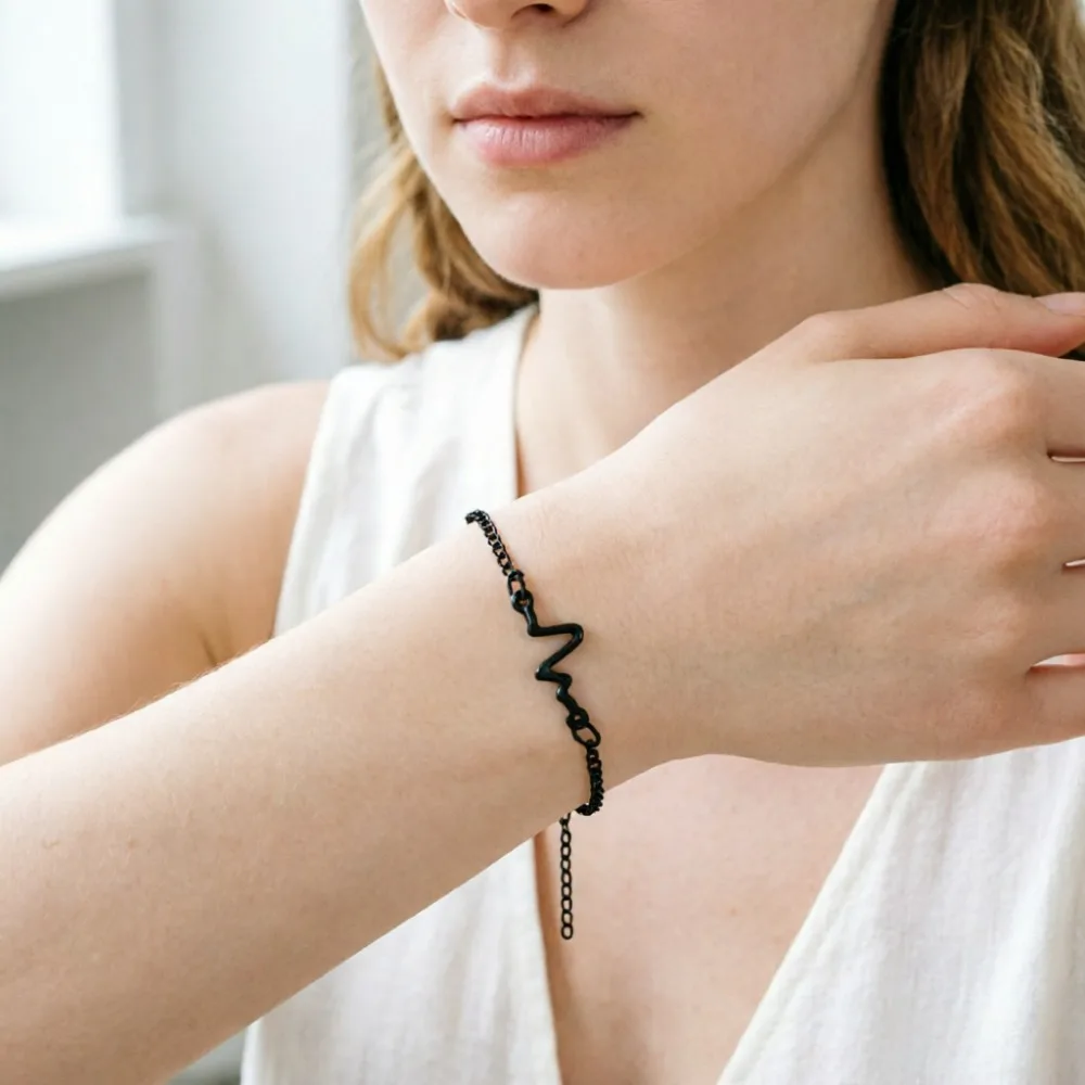 SUMENG New Arrivals Korean Fashion Charm Bracelets Simple Waves ECG Heart Rate Lightning Jewelry Unisex Summer Beach Style Gifts