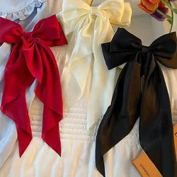 Double Layers Bowknot Streamer Hairpin Woman Girl Satin Ribbon Barrette Bow Back Head Spring Clip Headwear Elegant Accessories