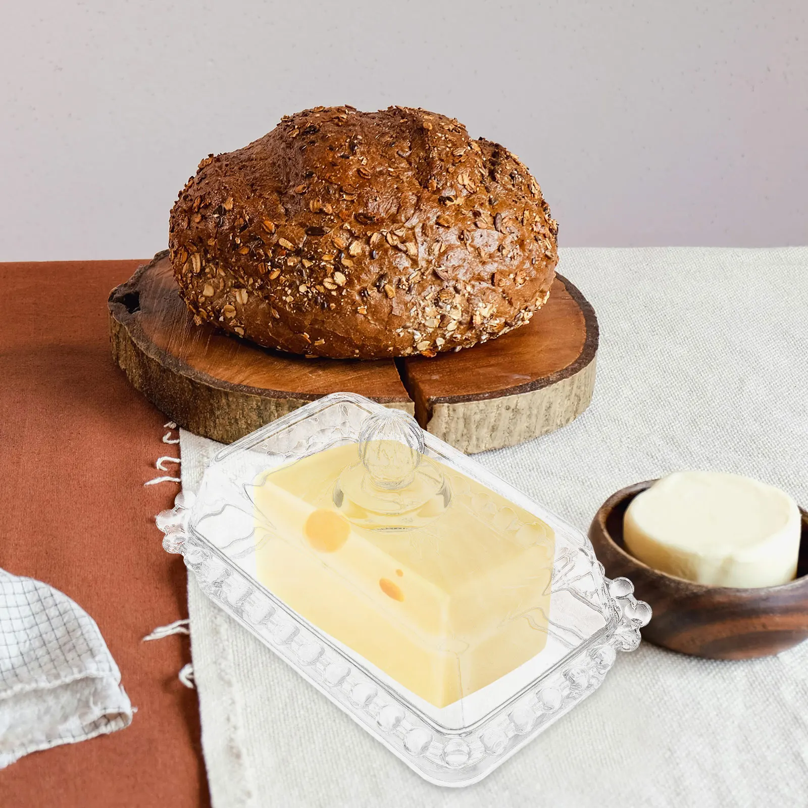 

Стеклянный ящик для хранения масла с купольной крышкой, прозрачный лоток для хранения масла для кухни, держатель для ломтиков сыра, бытовая посуда