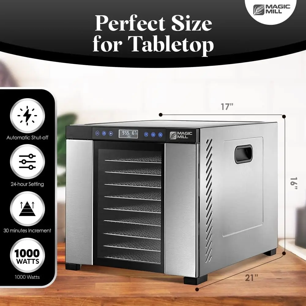 Food Dehydrator Machine 11 Stainless Steel Trays Adjustable Timer and Temperature Control Safety Over Heat Protection