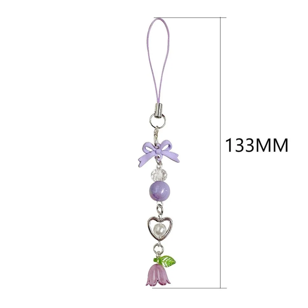 Bow Bead Phone Chain Convallaria Wrist Strap Mobile Phone Lanyard Decoration Pendant Cell Phone Strap Phone Charm