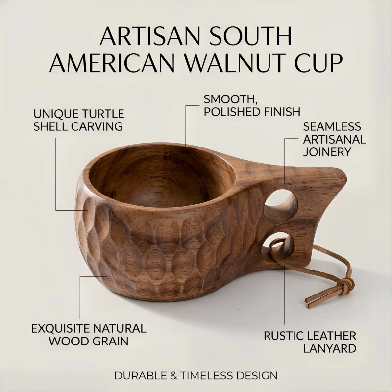 

Handmade Wooden Mug Acacia Wood Coffee Tea Milk Cup Finnish Kuksa Home Breakfast Drinkware Japanese Style Tableware