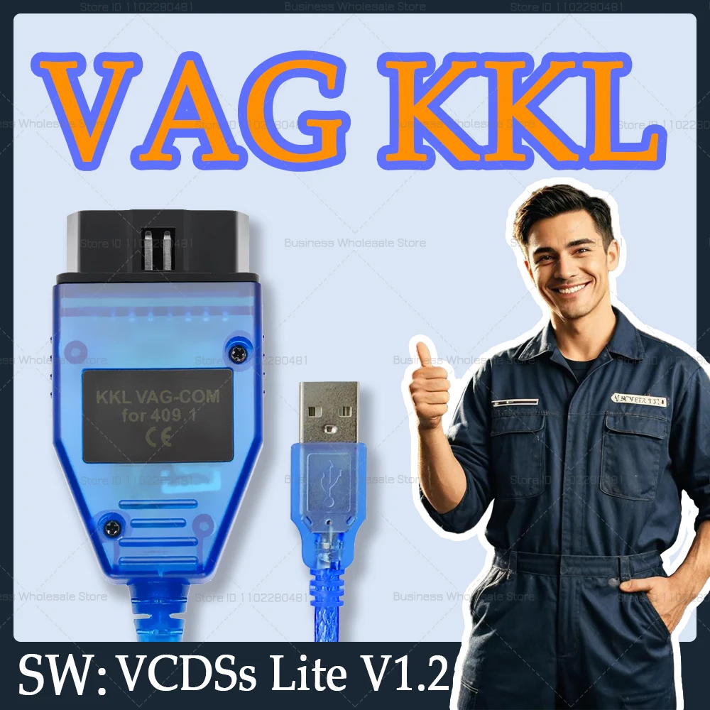VAG KKL 409 Software VCDS Lite 1.2 VAG-COM KKL Cable USB Interface OBD2 Scanner for Au,di, Se,at, Sko,da, Volks,wagen