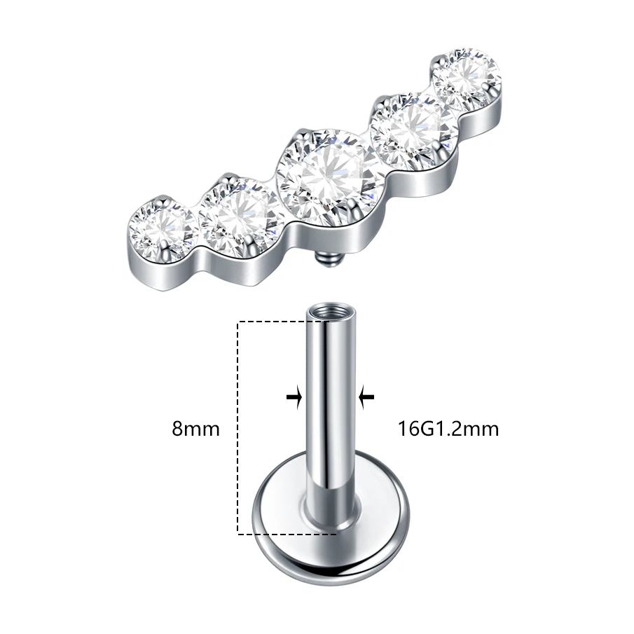 1 Stück G23 Titan Ohr Tragus Ohrstecker Innengewinde CZ Kristall Labret Ring Knorpel Helix Piercing Körperschmuck 16G – Detail 3