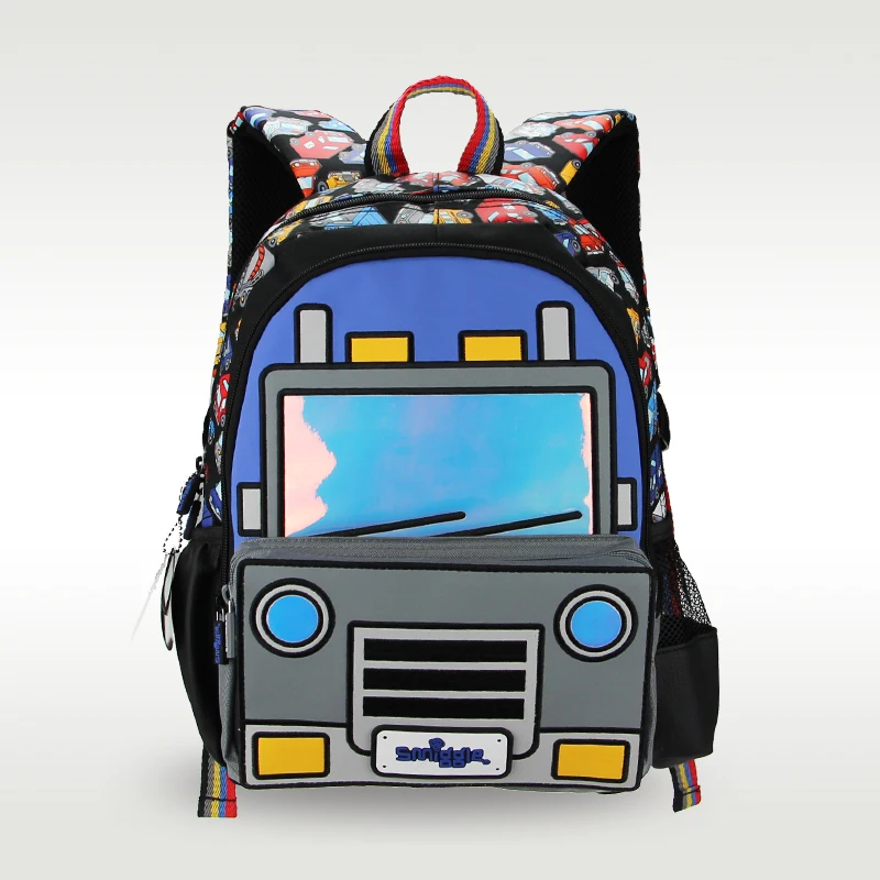 Austrália smiggle original crianças mochila meninos preto azul carro ombro mochila kawaii 3-7 anos sacos de modelagem 14 polegada