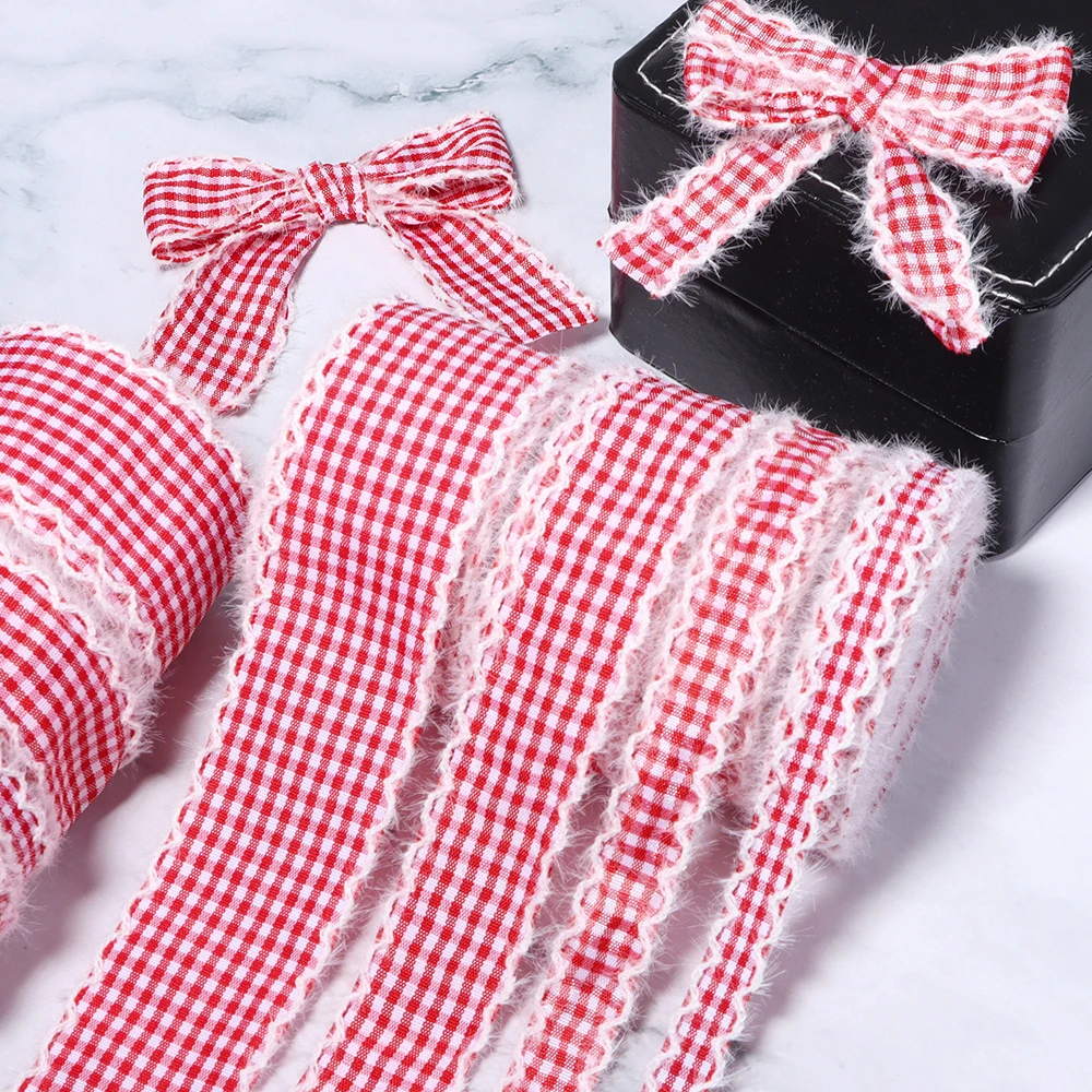 5 Yards kariertes, gewelltes Samtband mit geschwungener Kante, handgemachte Schleife, Geschenkverpackung, DIY-Schleife, Haaraccessoires, Kleidung, Hüte, Blumendekoration – Detail 3