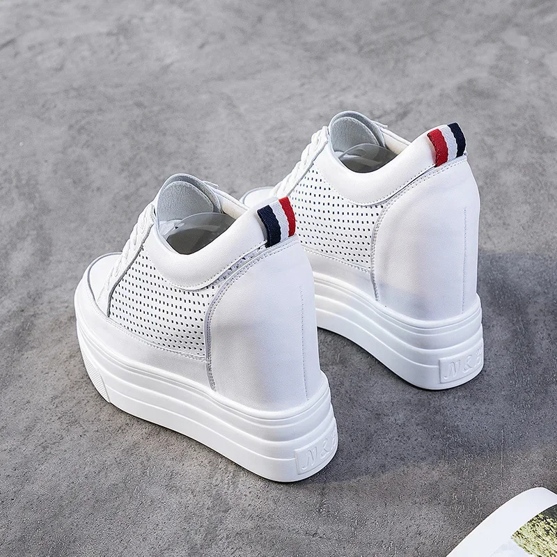 Genuine Leather Women Breathable Sneakers Increased Platform Shoes Casual Footwear Leisure White Shoes Women\'s Vulcanize Shoes