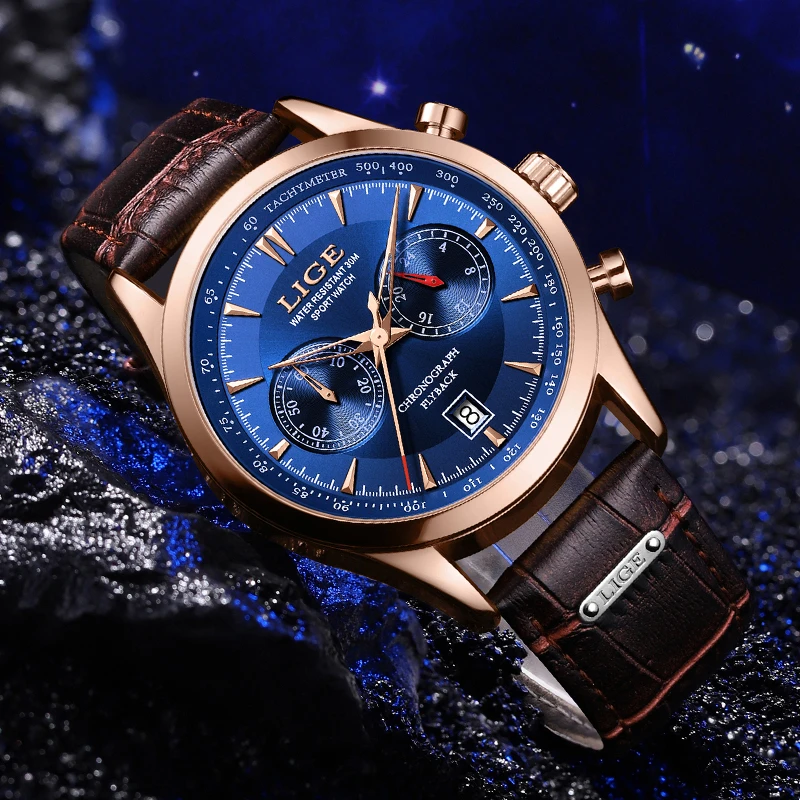 LIGE New Watch Man Fashion Auto Date Men Quartz Watches Top Brand Luxury Male Clock Chronograph Sport Mens Wrist Watch Relogios