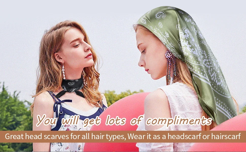 4 Stück große Bandanas aus Seide mit quadratischem Kopf, Schals, Bandanas, Halstuch, Bandana für Damen und Mädchen – Detail 1