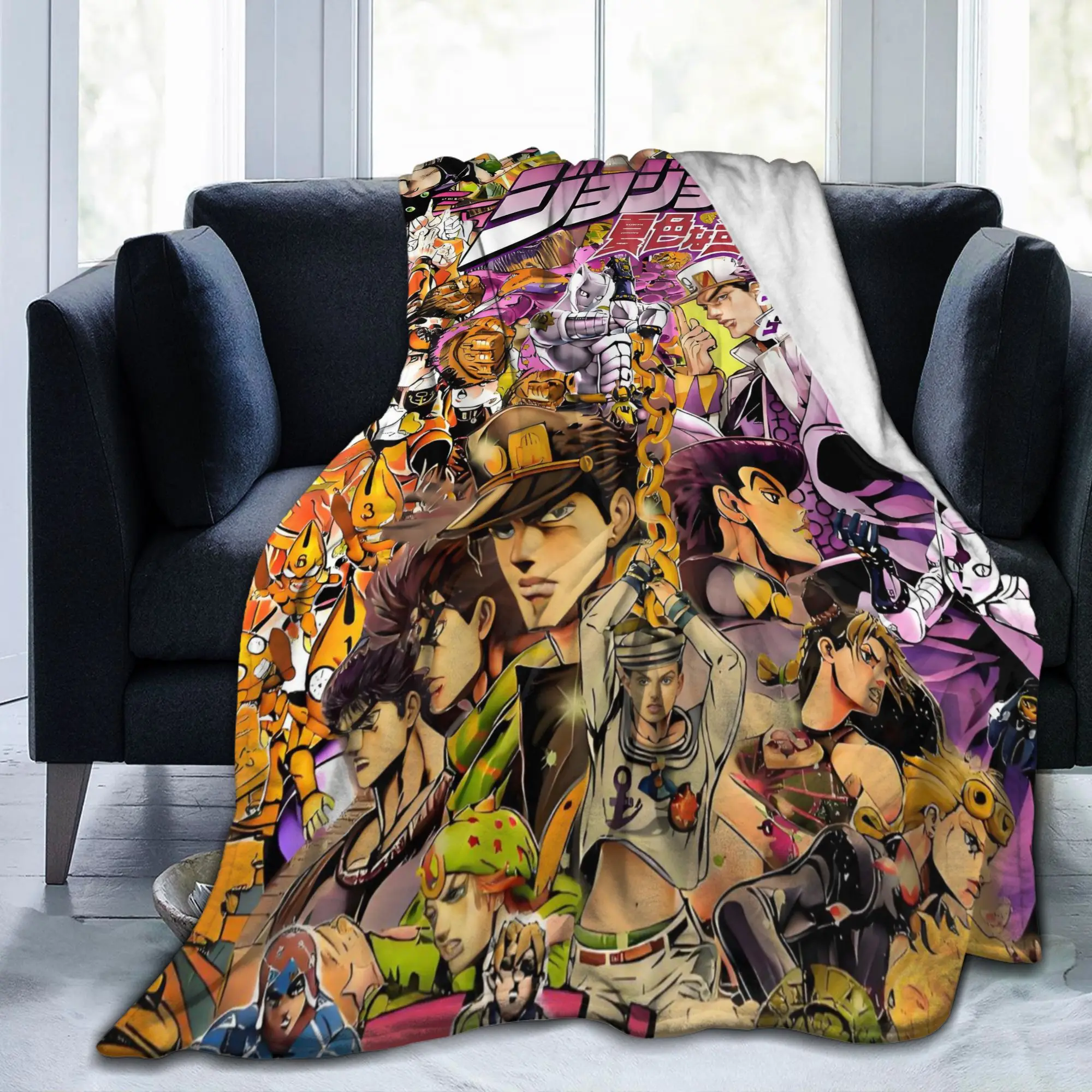 Custom 3D Printed JoJos Bizarre Blankets Breathable Soft Flannel Winter Adventure Manga Japanese Throw Blanket for Couch Car Bed