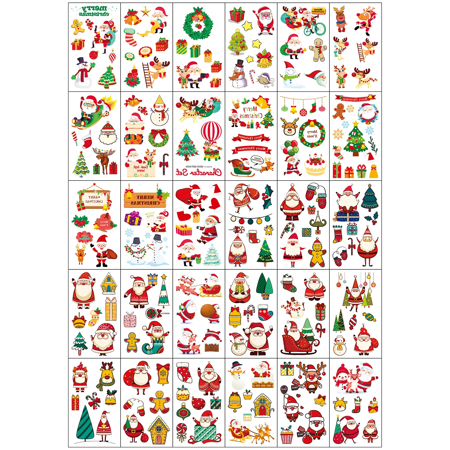 30Sheets Christmas Cartoon Pattern Tattoo Stickers,Waterproof Temporary Tattoos,Sleigh Santa Clau Christmas Tree Snowman Pattern