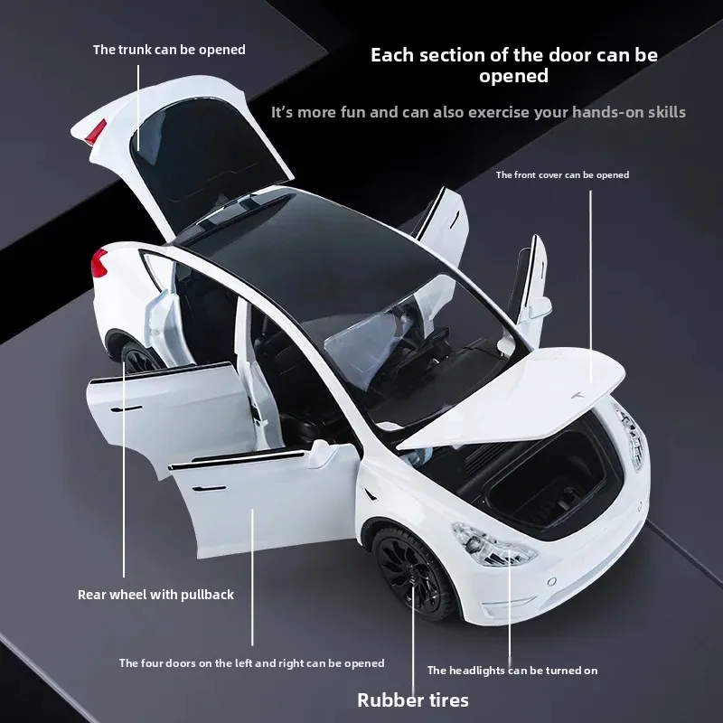 1:24 Model Y Hoge Simulatie Diecast Metaallegering Model Auto Geluid Licht Trek Collectie Kinderen Speelgoed Geschenken C327