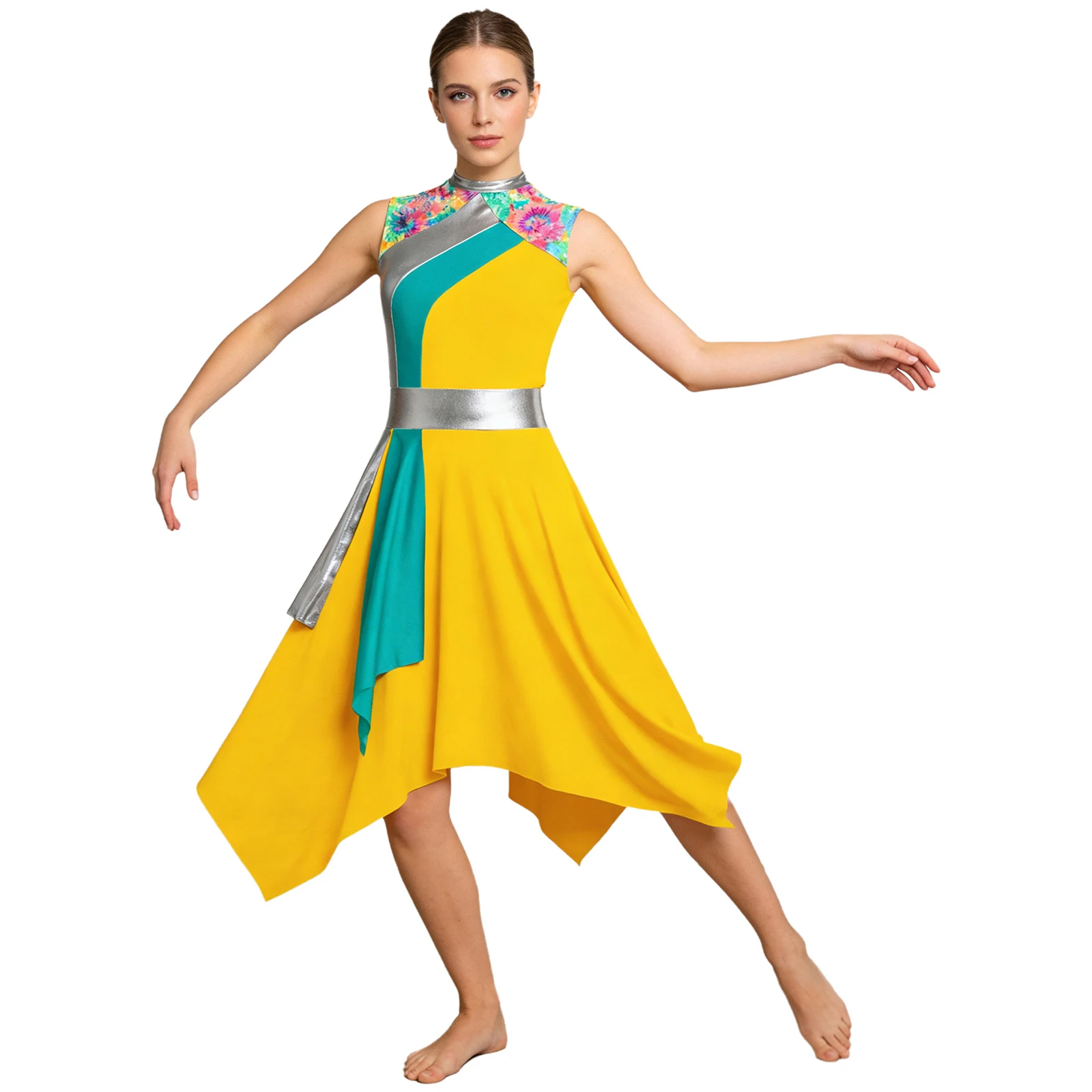 

Женский современный лирический костюм для хорового танца, платье для хора с асимметричным подолом, для балета и современного танца
