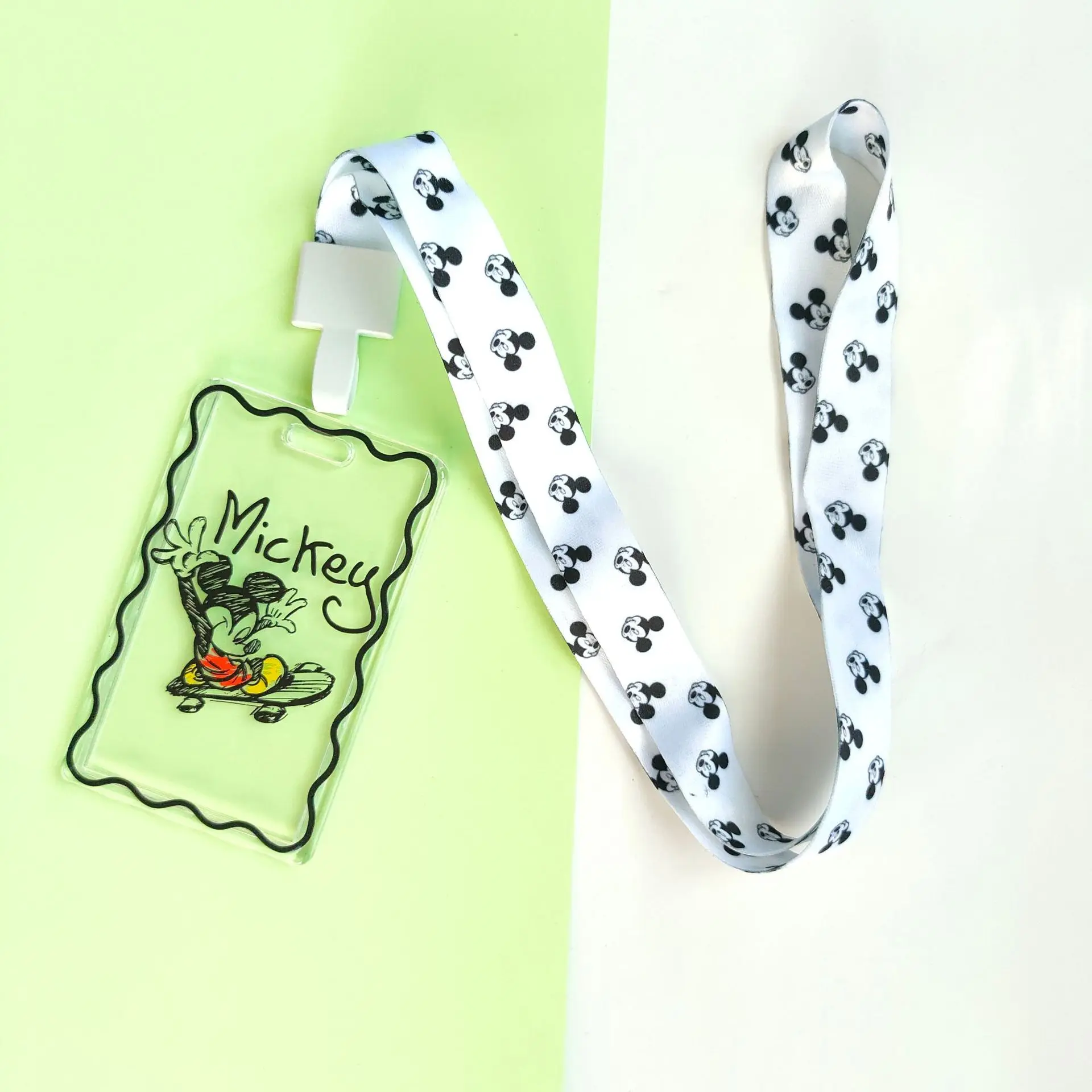 Disney Mickey Mouse Card Holders Cartoon Anime Card Case Bus Card Cover Card Holders ID Card Long Cord Transparent Card Holder