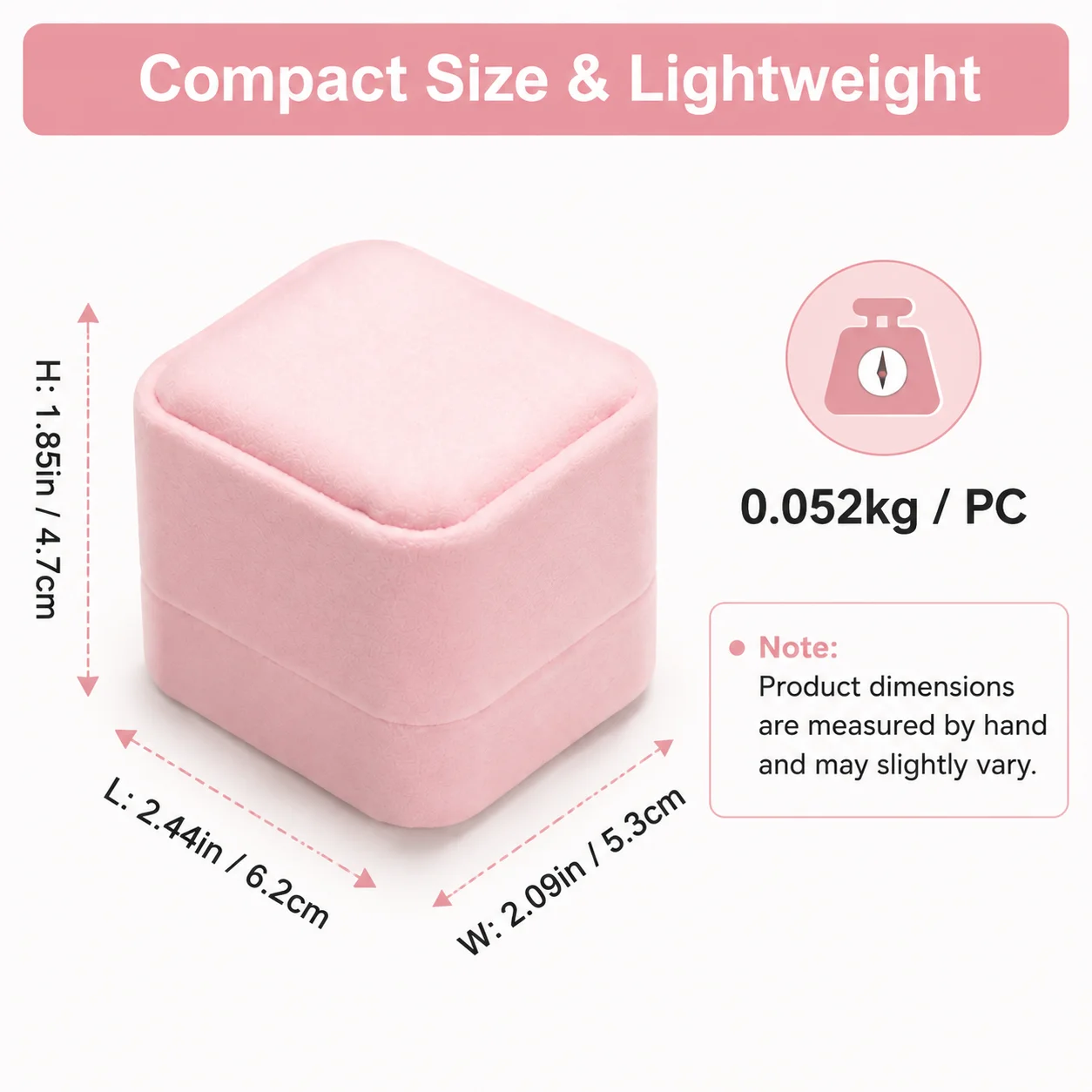 Oirlv Pink Velvet Single Ring Box - Luxury High-Density Plush Ring Bearer Box for Proposal, Engagement, Wedding Ceremony, Small Gift Storage Case