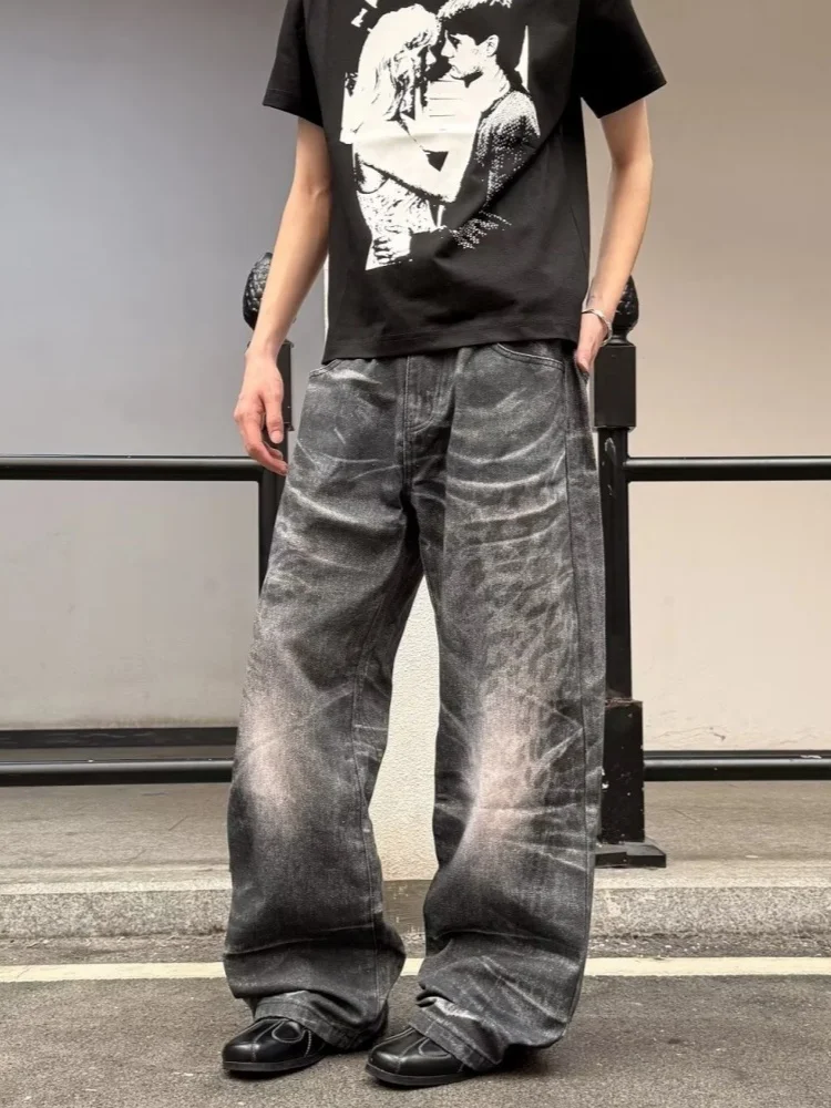 

2026 Cyber Y2K Streetwear Vintage Washed Black Baggy Jeans Pants For Men Clothing Straight Distressed Denim Trousers Moda Hombre