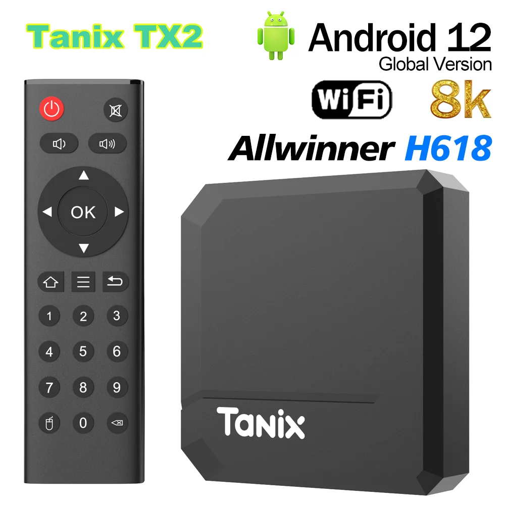 Original Tanix TX2 TV Box Android 12.0 Allwinner H618 2GB RAM 16GB ROM USB AV1 2.4G Wifi 8K HDR Media Player Smart Set Top Box