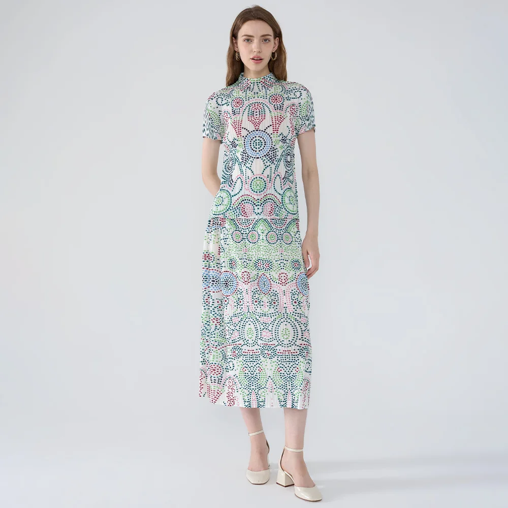 

Новинка 2023 года: женский комплект из 2 предметов в богемном стиле — летний топ с короткими рукавами с принтом и свободная юбка-миди