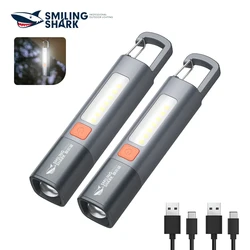 Tubarão sorridente-USB recarregável LED tocha luz, XPE, super brilhante, lanterna com gancho, impermeável, Zoomable, Camping, SD1023