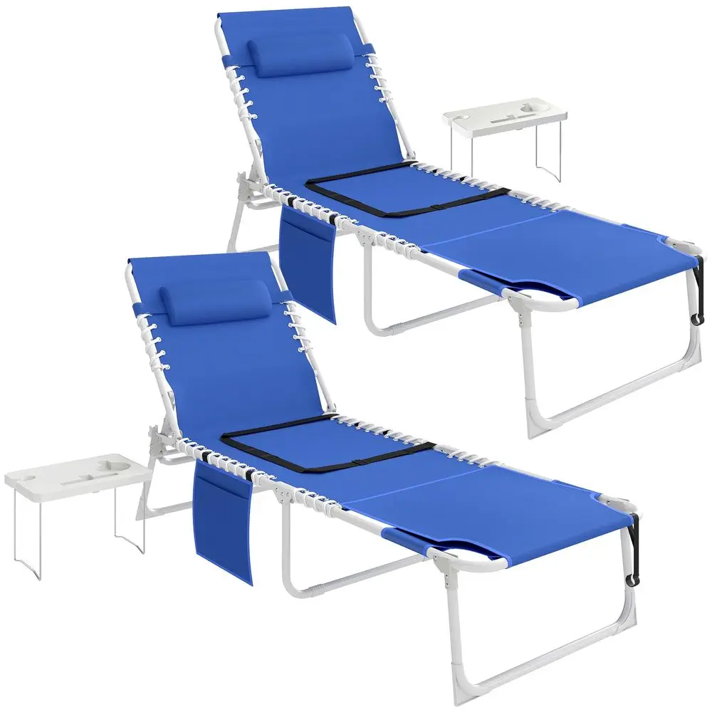 

Tanning Chair Set of 2 with Face Hole, Side Table, 5Position Reclining Folding Chaise Lounge Chair Outdoor Lounger Recliner, Ca