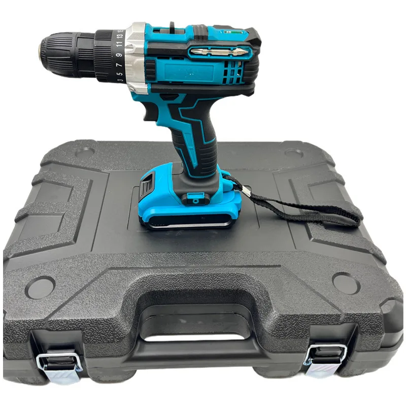 Lithium battery drill, double bead blue lithium battery drill multi-functional blue set