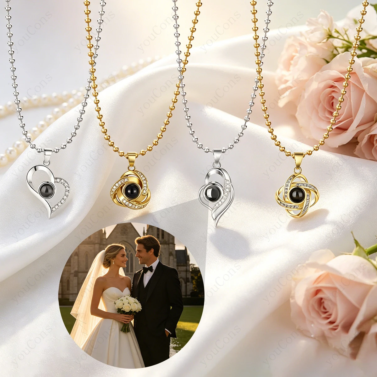 

Color Picture Custom Projection Necklace Stainless Steel Round Bead Chain Valentine's Day Mother's Day Ladies' Fashion Gift New