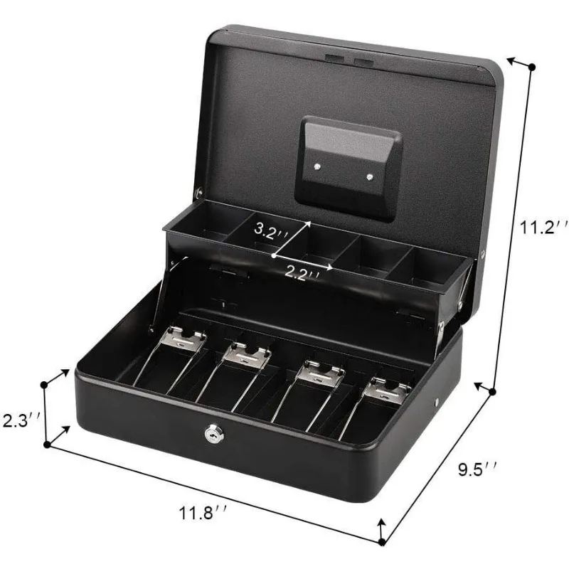 Cash Box with Lock Metal Money Box with Cash Tray, Portable Lock Safe Box, Large Cash Boxes with Money Tray for Small Business