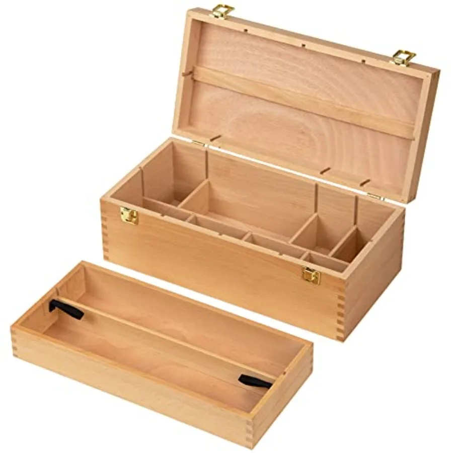 Sturdy Wood Tool Box: Beechwood Portable Art Supply Organizer - Artist Storage Box