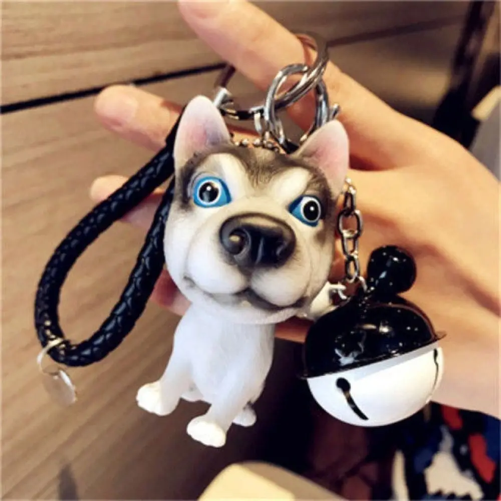 Trendy Cartoon Cute Dog Keychains Interior Accessories Puppy Car Key Ring Bell Siberian Husky Bag Pendant Men