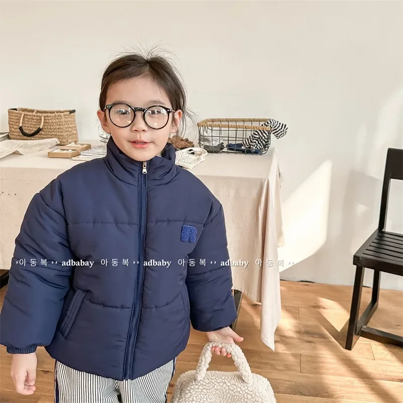 2023 New Girls Boys Autumn Winter Down Cotton Warm Soft Short Fashion Unhooded High Collar