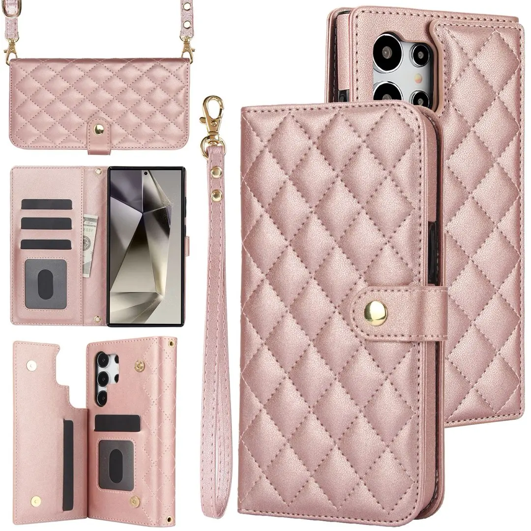

Crossbody Card Slot Holder Leather Phone Case For Samsung Galaxy S25 S24 Ultra S23 S22 Plus Flip Wallet Cover