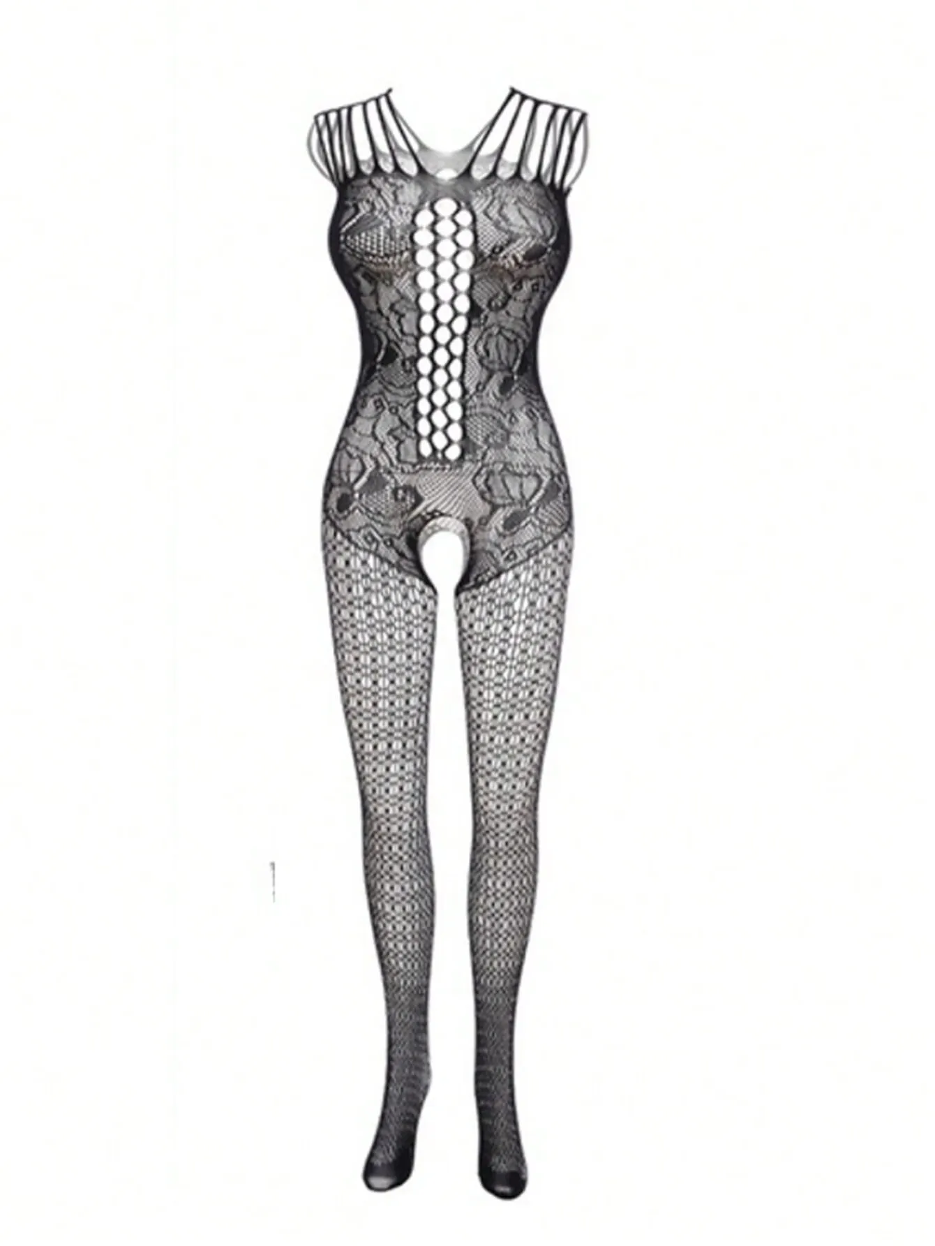 Lencería Sexy para mujer, Bodystocking ahuecada abierta de entrepierna, monos de rejilla porno, medias de cuerpo completo de una pieza