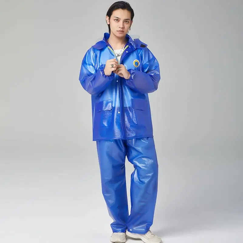 Man PVC Hooded Raincoat Trousers Suit