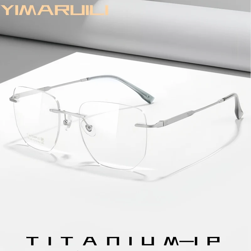

YIMARUILI Fashion Simple Men's and Women's Pure Titanium Rimless Glasses Trend Retro Small Size Ultra Light Eyeglasses Frame R02