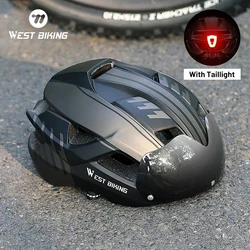 WEST BIKING-Casco ultraligero de seguridad para ciclismo, protector de cabeza con luz trasera, moldeado integralmente, EPS + PC