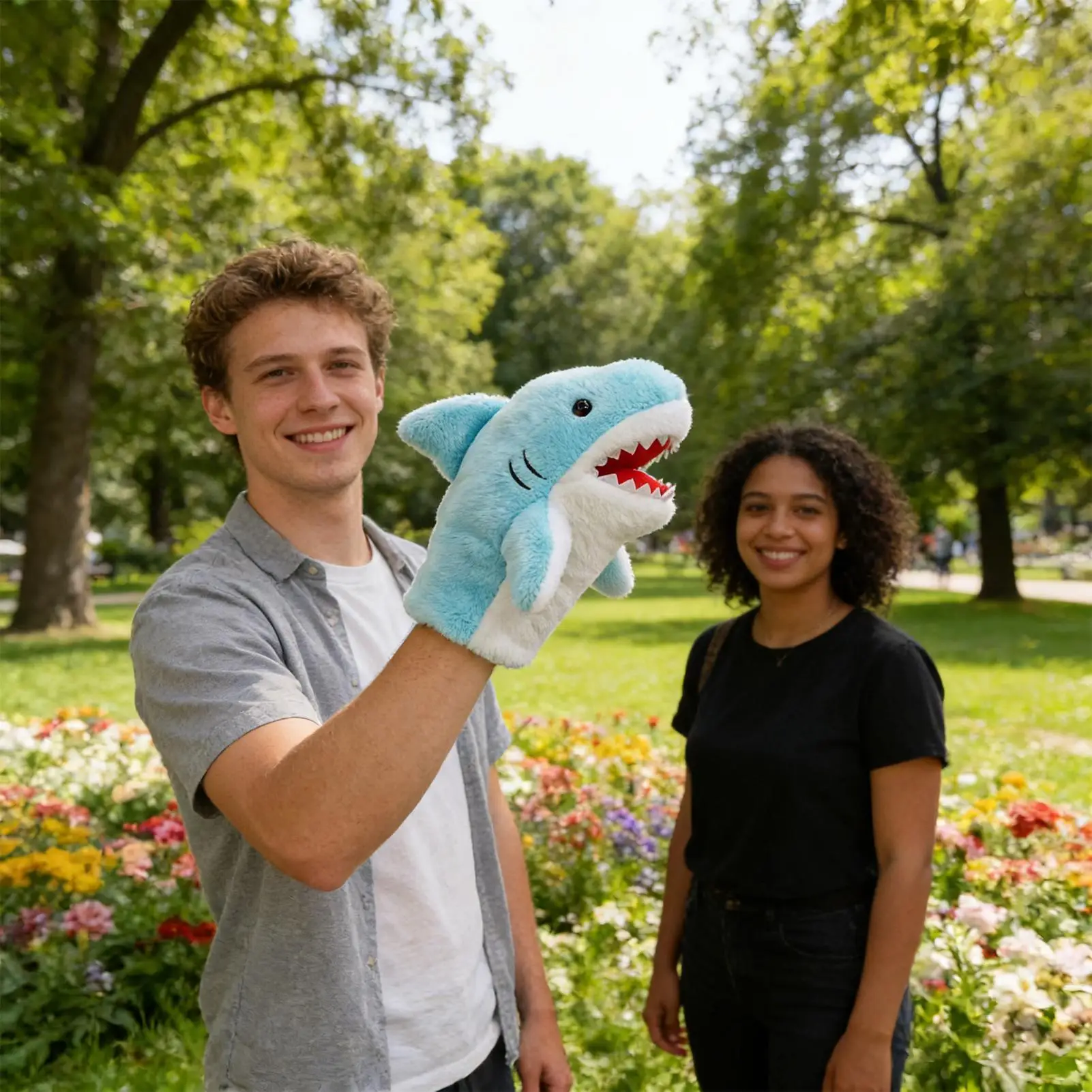Shark Hand Puppet Plush Storytelling Toy with Moveable Mouth Plush Puppet for Kids Family Home Party School Classroom Playroom