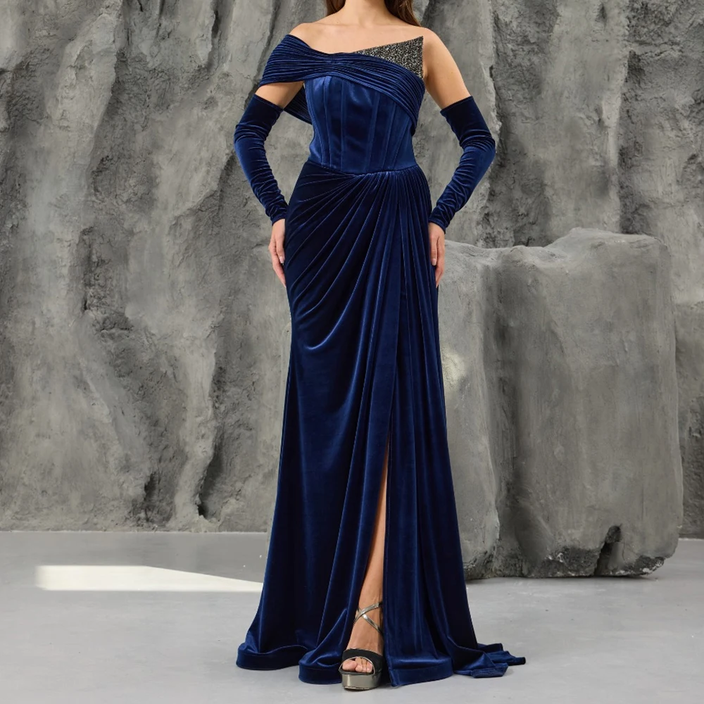 

Вечерние платья русалки по индивидуальному заказу, длиной до пола, с открытыми плечами, с длинными рукавами, платье для выпускного вечера, модное вечернее платье со складками и открытой спиной