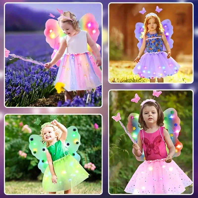 LED توهج فراشة الجناح مضيئة الجناح وامض فراشة تنورة أضواء فستان الأميرة LED توتو التنانير للأطفال هدية عيد ميلاد #5