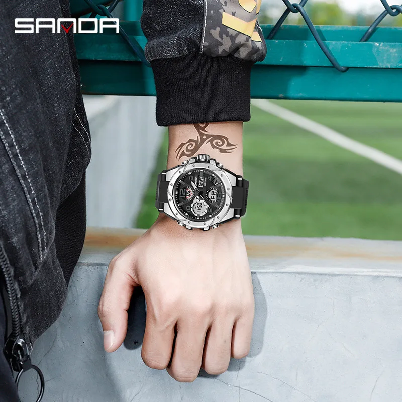 SANDA Men electronic watch outdoor sports luminous waterproof watch multi-function male and female students alarm clock watch