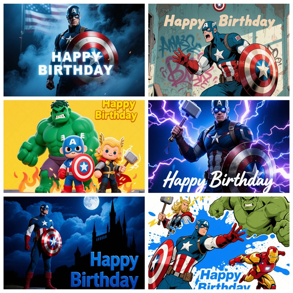

Marvel Captain America Superhero Backdrop Children Custom Birthday Party Decor Background Baby Shower Kids Boys Photography Prop