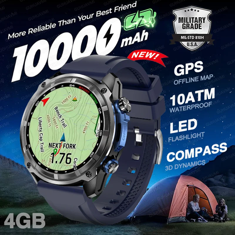

2025 New 1000mAh battery Smart Watch Men 4GB Memory GPS offline map 10ATM Waterproof Video Music Player Swim RIDE Run Smartwatch