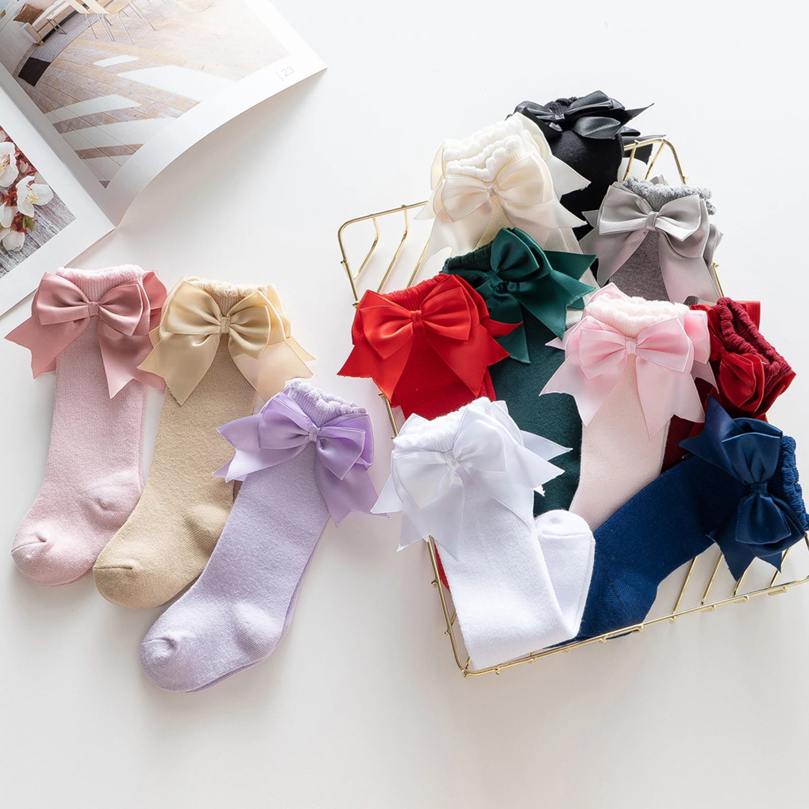 Baby Baby Mädchen unter Knies trümpfen niedlichen Bogen Baumwolle Baby Kleinkind Bowknot einfarbige Socken Kind atmungsaktive Socke 0-2y