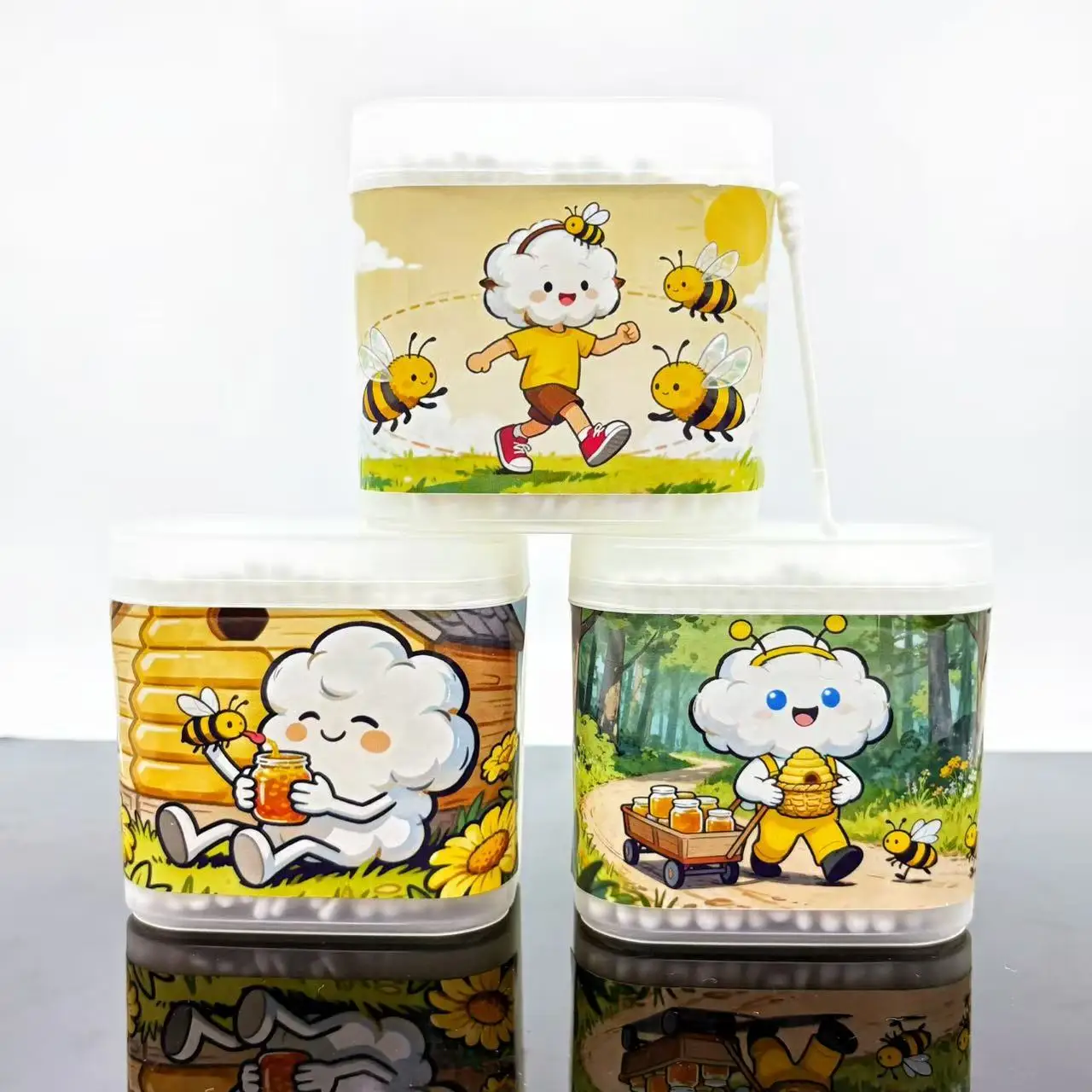 600 шт. двусторонние белые ватные палочки в виде пчелы, креативный элемент для сбора меда в виде пчелы, спиральная ложка, ватные палочки