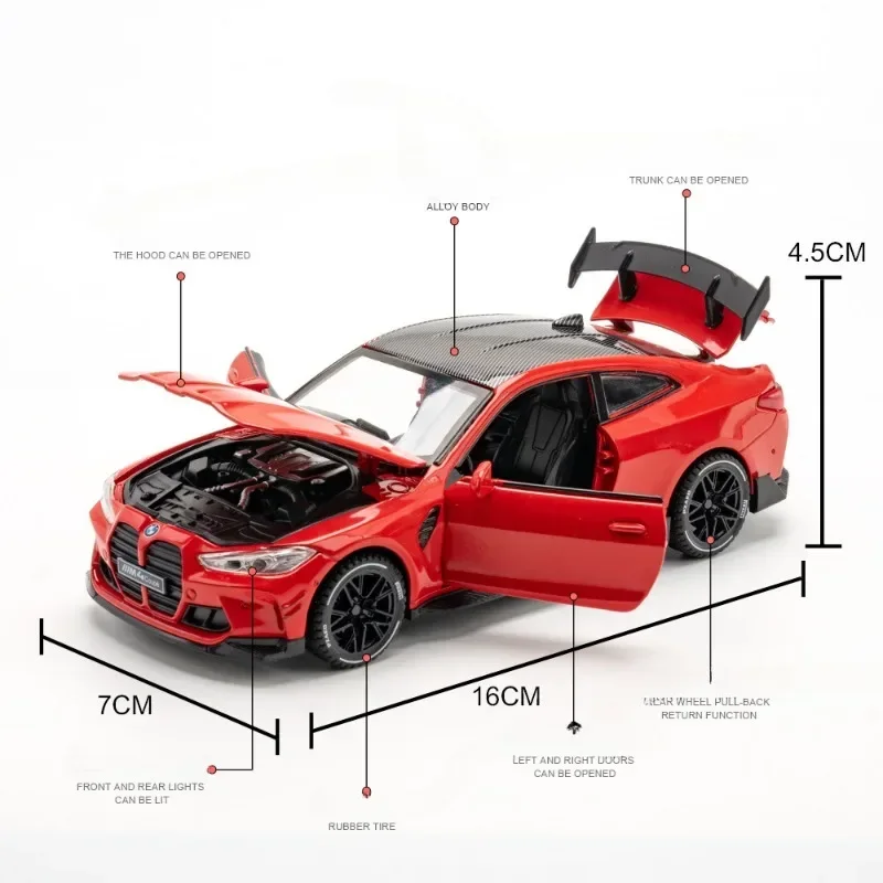 Simualtion 1:32 BMW M4 Sport Car Model Alloy Casting Toys Vehicles Sound and Light Kids Boys Gift Collective Home Decor Voiture