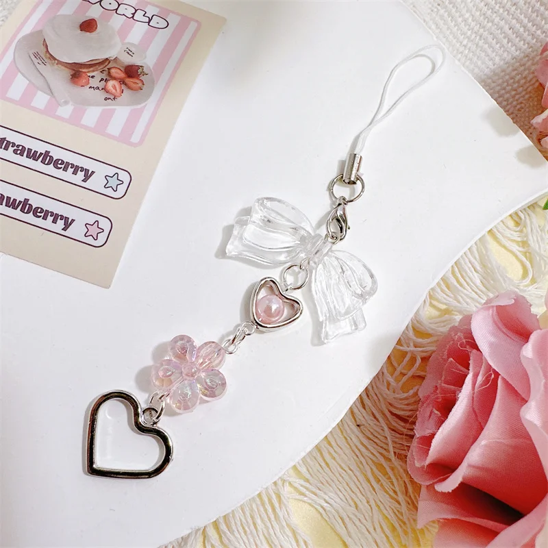 1/2 قطعة الحلو الوردي Bowknot زهرة سلاسل الهاتف متعددة نمط لفتاة أزهار لطيفة ستار شريط لتعليق الهاتف المحمول اسهم الهاتف المفاتيح