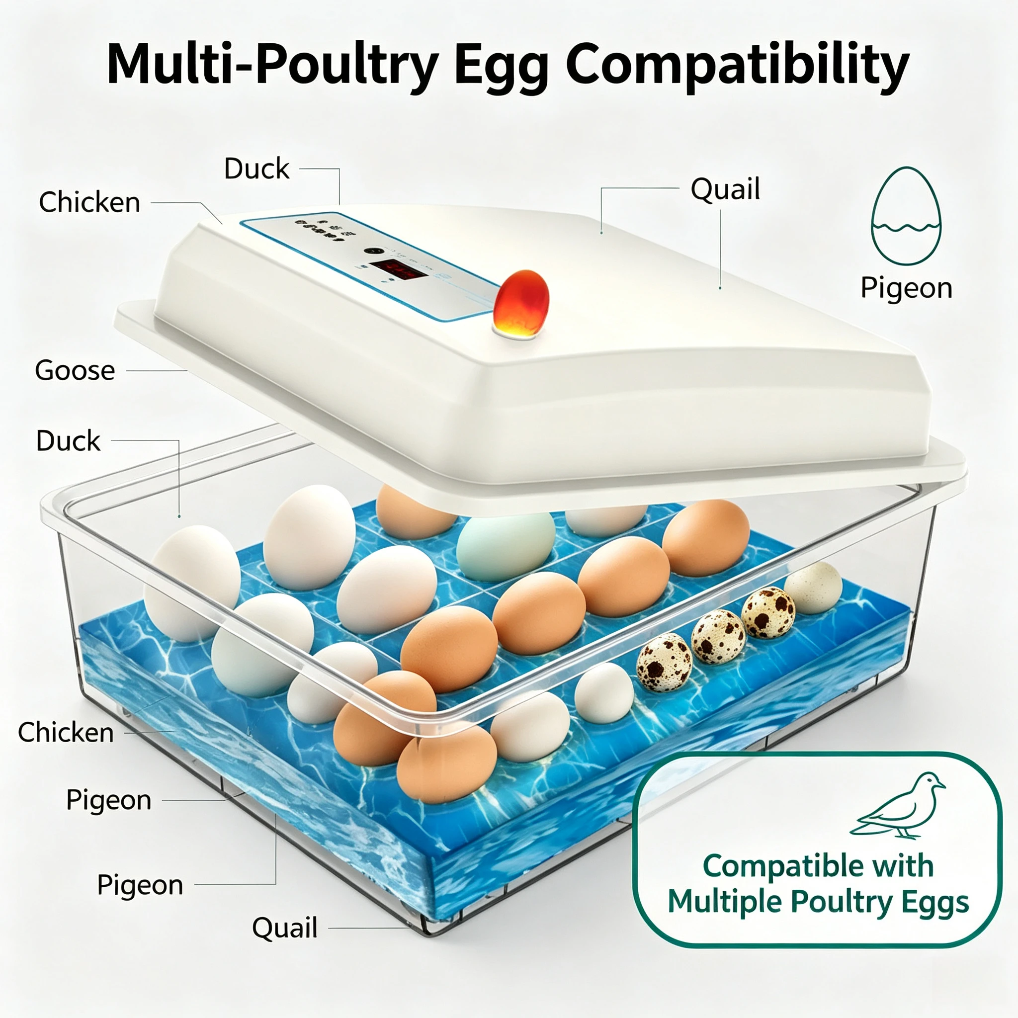 20 Egg Incubator Set Automatic Household Incubator with Water Bed Farm Chicken Goose Duck Bird Egg