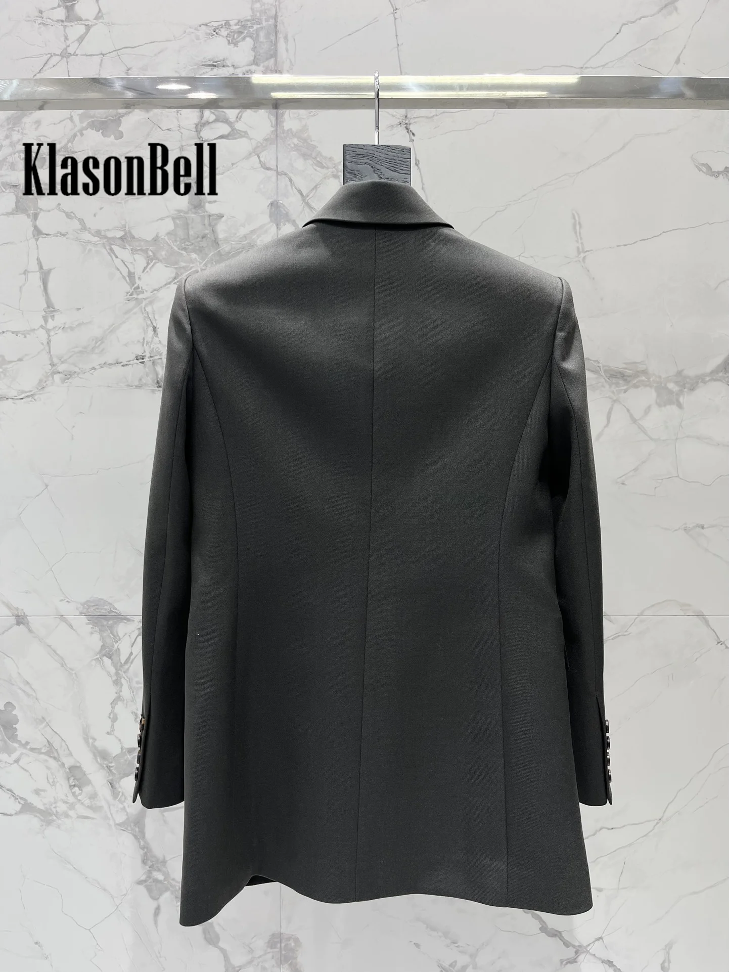 8.6 KlasonBell Women Temperament Vintage Double Breasted Blazer 2024 Autumn New Loose All-matches Mid-Length Jacket Coat